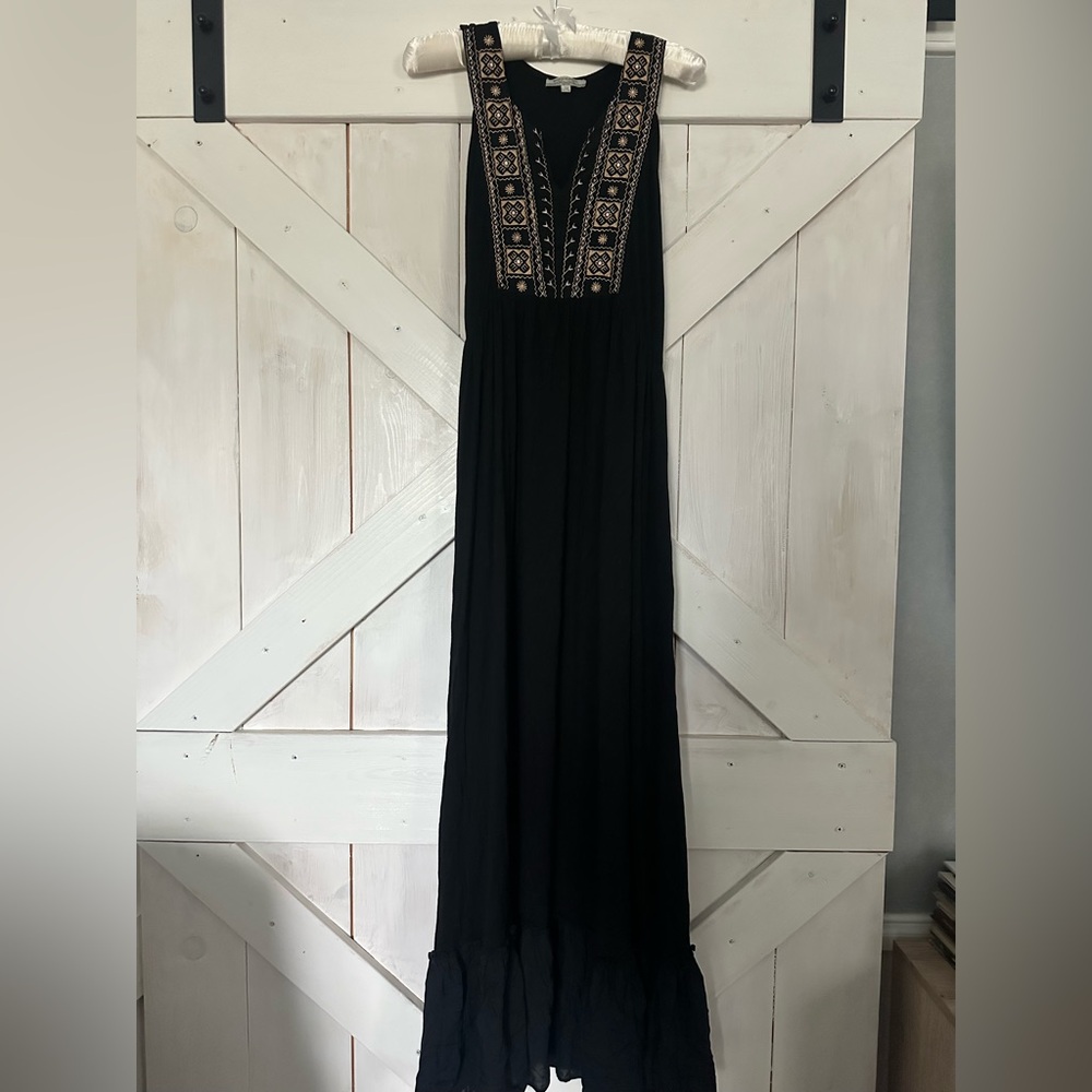 Cost Plus World Market Black Maxi Dress with Embroidery